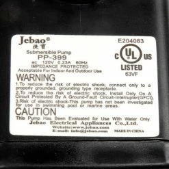 Replacement Pump for 20" Evaporative Cooler, Model 600580 -HVAC Hardware & Parts Shop 292218 05