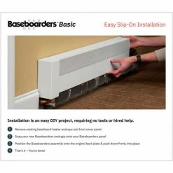 Baseboarders® Basic Series 6 ft Steel Easy Slip-on Baseboard Heater Cover, White -HVAC Hardware & Parts Shop BU7 BC001 72 WHT D