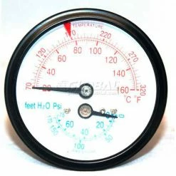 Mitco B136-1M Boiler Gauge, 3-1/4"Dia. X 3"L, 1/2"NPT, Center Back Connection